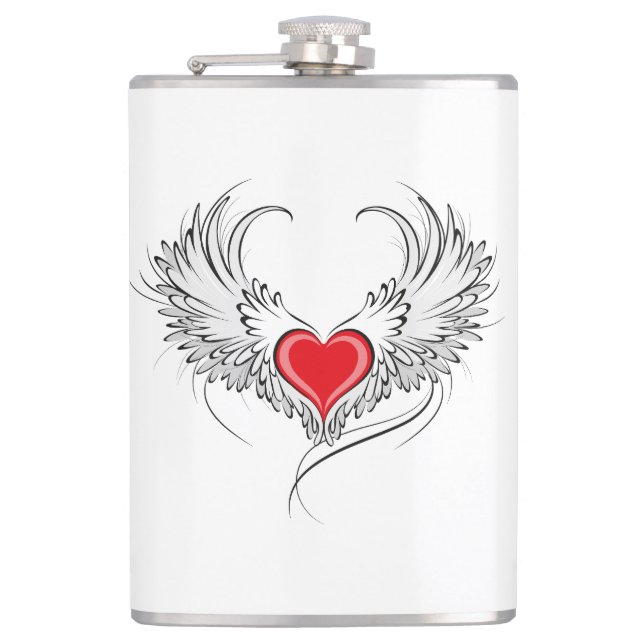 Red Angel Heart with wings Flask (Front)