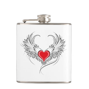 Red Angel Heart with wings Flask