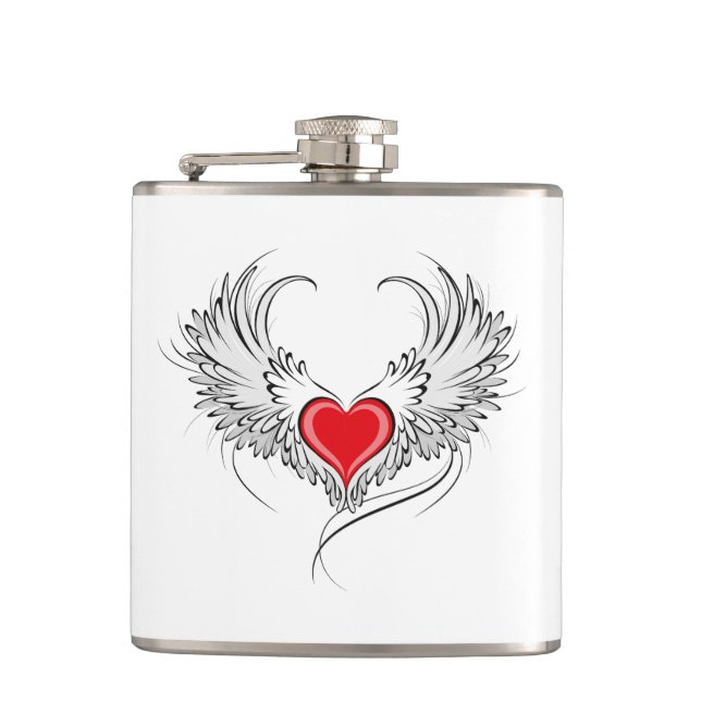 Red Angel Heart with wings Flask (Front)
