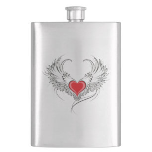 Red Angel Heart with wings Flask