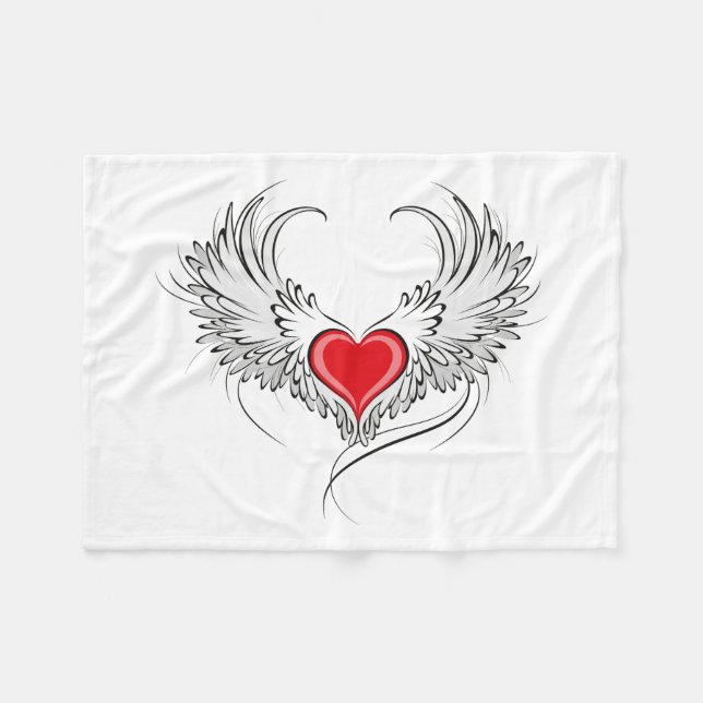 Red Angel Heart with wings Fleece Blanket (Front (Horizontal))