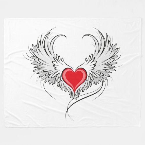 Red Angel Heart with wings Fleece Blanket