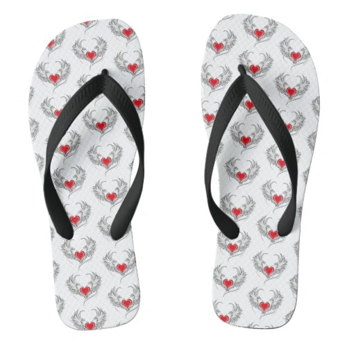 Red Angel Heart with wings Flip Flops