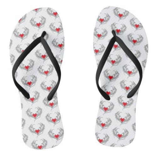 Red Angel Heart with wings Flip Flops