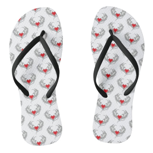 Red Angel Heart with wings Flip Flops (Footbed)