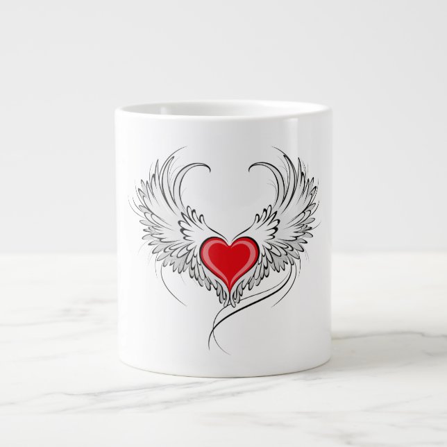 Red Angel Heart with wings Giant Coffee Mug (Front)