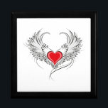 Red Angel Heart with wings Gift Box<br><div class="desc">Artistically painted red heart with angel wings gray,  decorated with black smooth contour.</div>