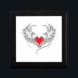Red Angel Heart with wings Gift Box<br><div class="desc">Artistically painted red heart with angel wings gray, decorated with black smooth contour.</div>