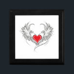 Red Angel Heart with wings Gift Box<br><div class="desc">Artistically painted red heart with angel wings gray,  decorated with black smooth contour.</div>