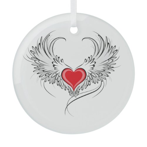 Red Angel Heart with wings Glass Ornament