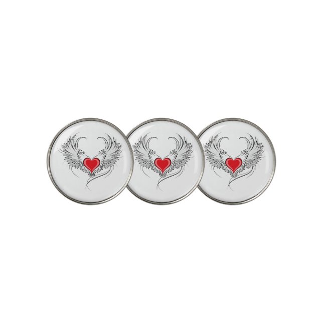 Red Angel Heart with wings Golf Ball Marker (3 Up)