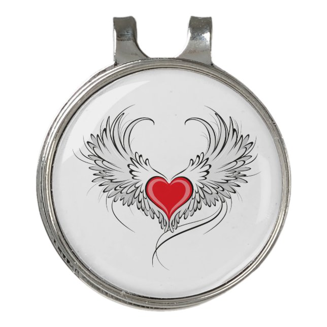 Red Angel Heart with wings Golf Hat Clip (Front)