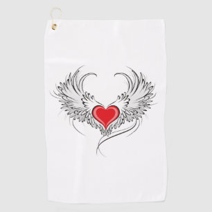 Red Angel Heart with wings Golf Towel
