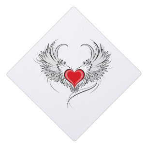 Red Angel Heart with wings Graduation Cap Topper