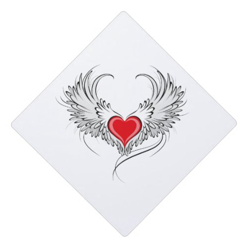 Red Angel Heart with wings Graduation Cap Topper