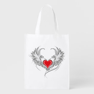 Red Angel Heart with wings Grocery Bag