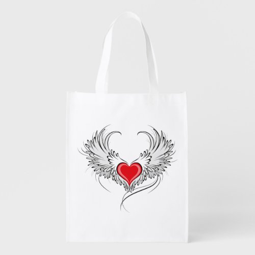 Red Angel Heart with wings Grocery Bag