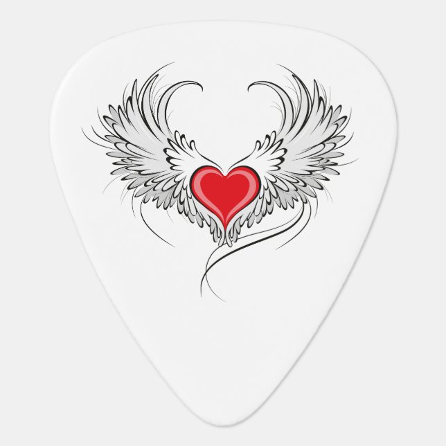 Red Angel Heart with wings Guitar Pick (Front)