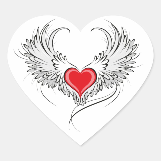 Red Angel Heart with wings Heart Sticker (Front)
