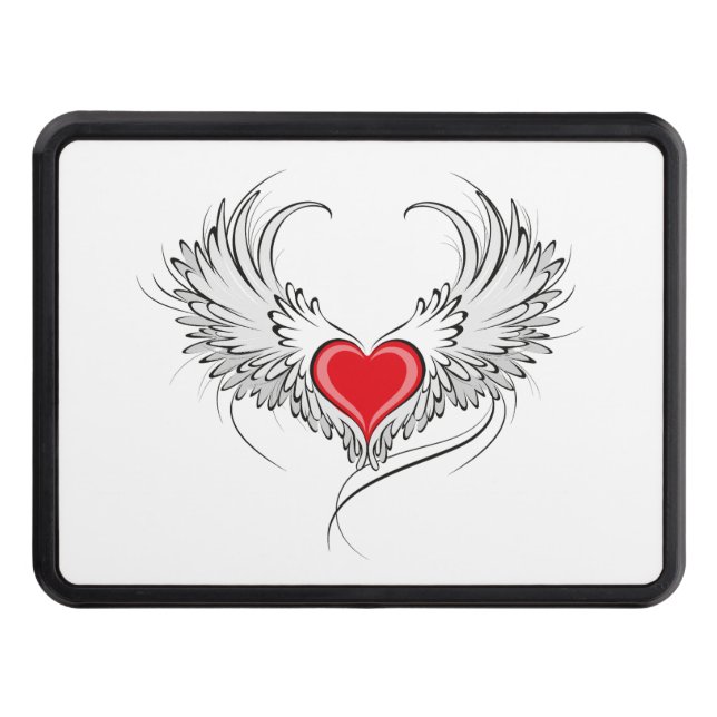 Red Angel Heart with wings Hitch Cover (Front)