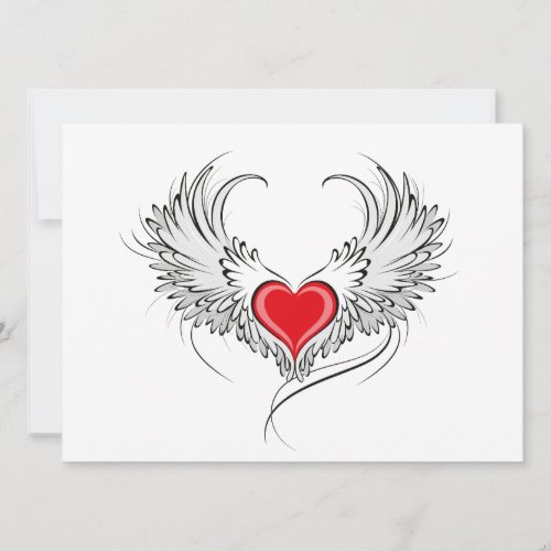 Red Angel Heart with wings Holiday Card