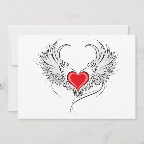 Red Angel Heart with wings Holiday Card