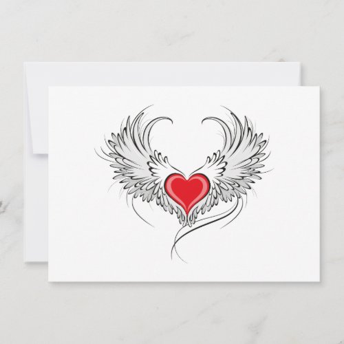 Red Angel Heart with wings Holiday Card