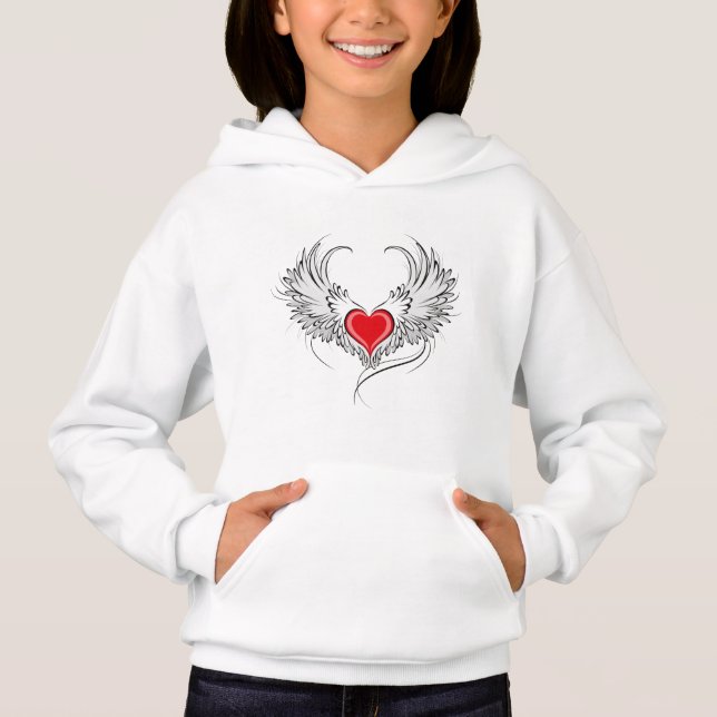 Red Angel Heart with wings Hoodie (Front)