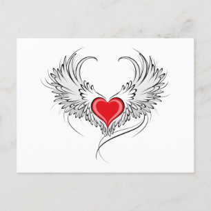 Red Angel Heart with wings Invitation Postcard