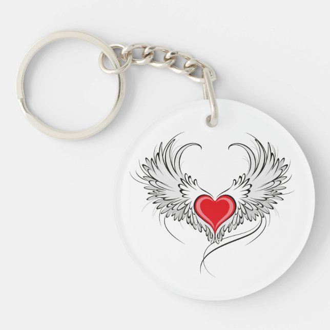 Red Angel Heart with wings Keychain (Front)