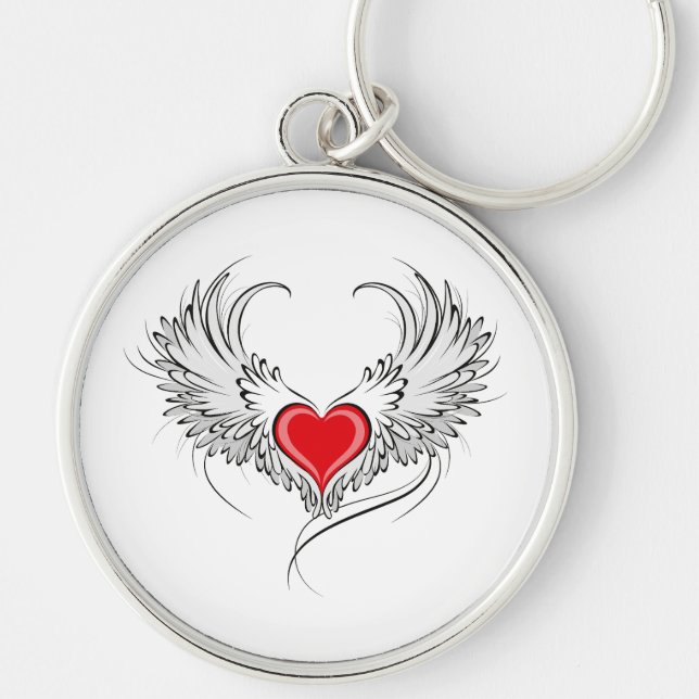 Red Angel Heart with wings Keychain (Front)