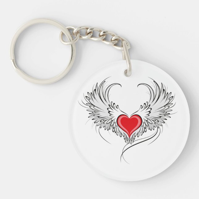 Red Angel Heart with wings Keychain (Front)