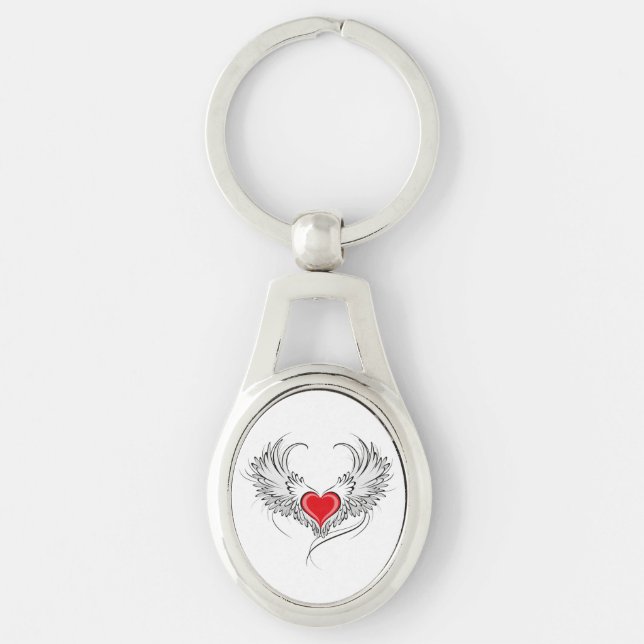 Red Angel Heart with wings Keychain (Front)