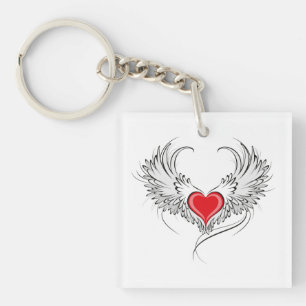 Red Angel Heart with wings Keychain