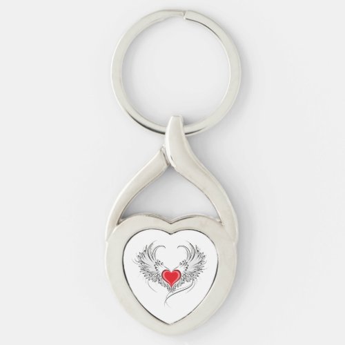 Red Angel Heart with wings Keychain