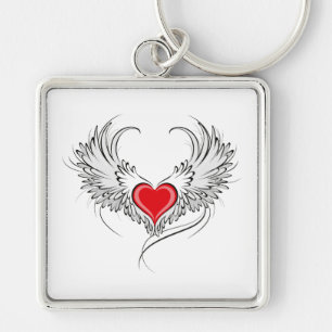 Red Angel Heart with wings Keychain