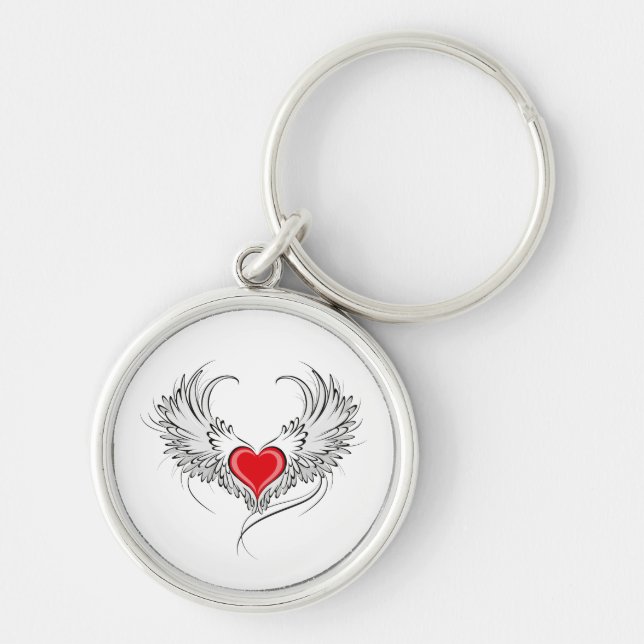 Red Angel Heart with wings Keychain (Front)