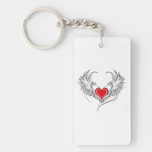 Red Angel Heart with wings Keychain