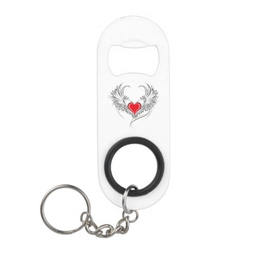 Red Angel Heart with wings Keychain Bottle Opener
