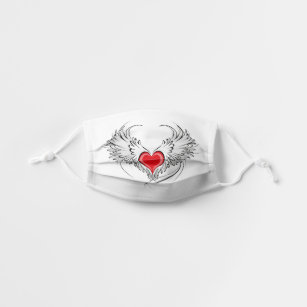 Red Angel Heart with wings Kids' Cloth Face Mask