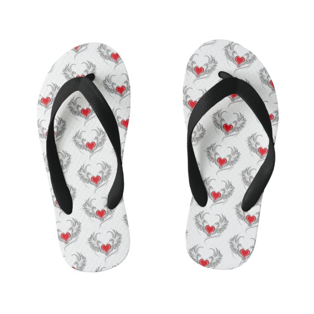 Red Angel Heart with wings Kid's Flip Flops (Footbed)