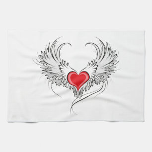 Red Angel Heart with wings Kitchen Towel
