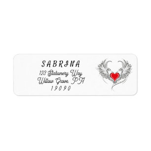 Red Angel Heart with wings Label