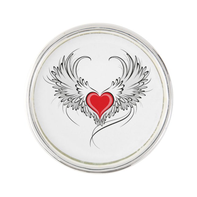 Red Angel Heart with wings Lapel Pin (Front)
