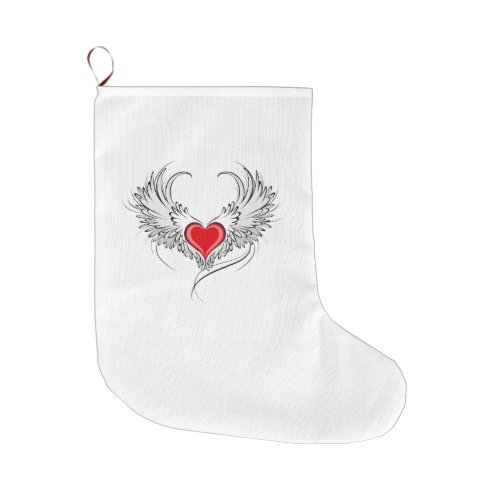 Red Angel Heart with wings Large Christmas Stocking
