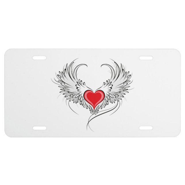 Red Angel Heart with wings License Plate (Front)