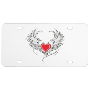 Red Angel Heart with wings License Plate
