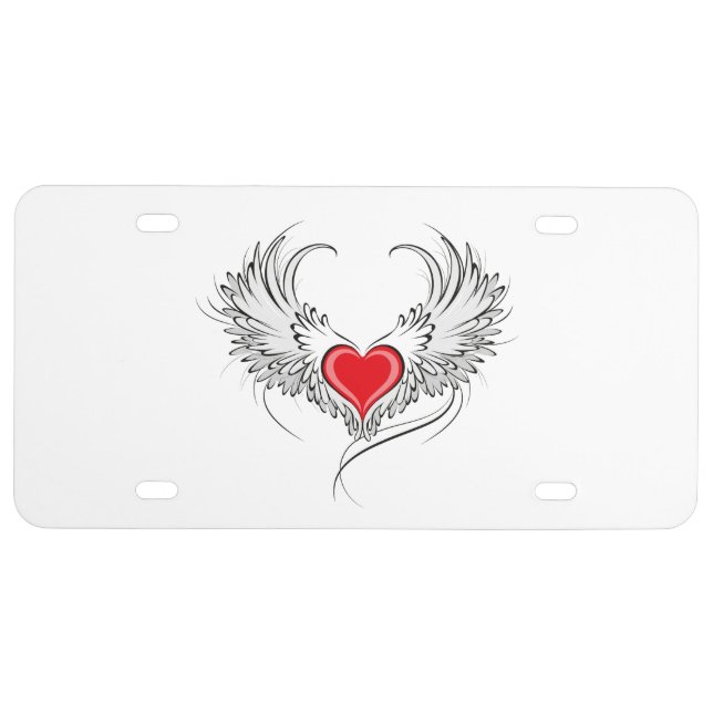 Red Angel Heart with wings License Plate (Front)