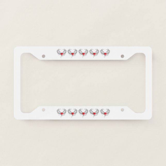 Red Angel Heart with wings License Plate Frame (Front)