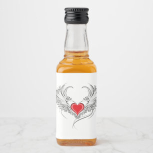 Red Angel Heart with wings Liquor Bottle Label